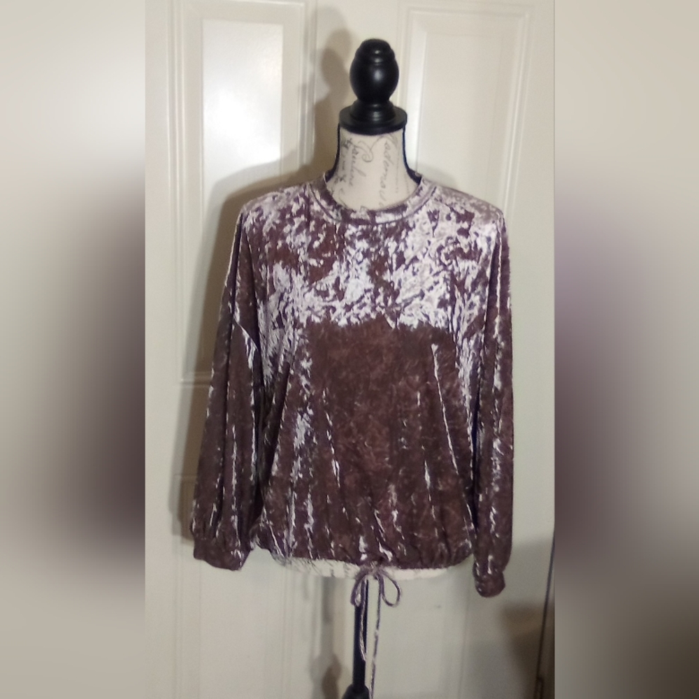 Adrianna Papell Crush Velvet Blouse Women Size Small Color Nude Brown